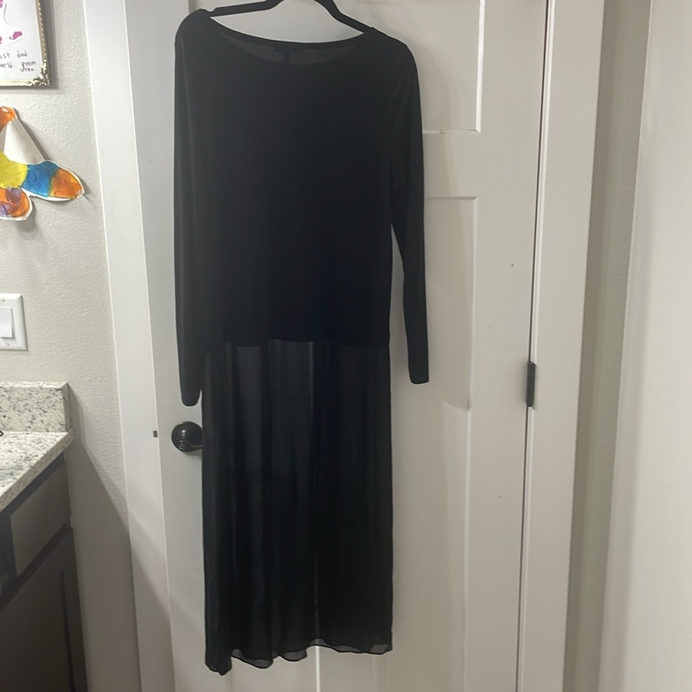 Eileen Fisher 100% Silk Long Sleeve Maxi Dress Black Size M - Picture 5 of 5